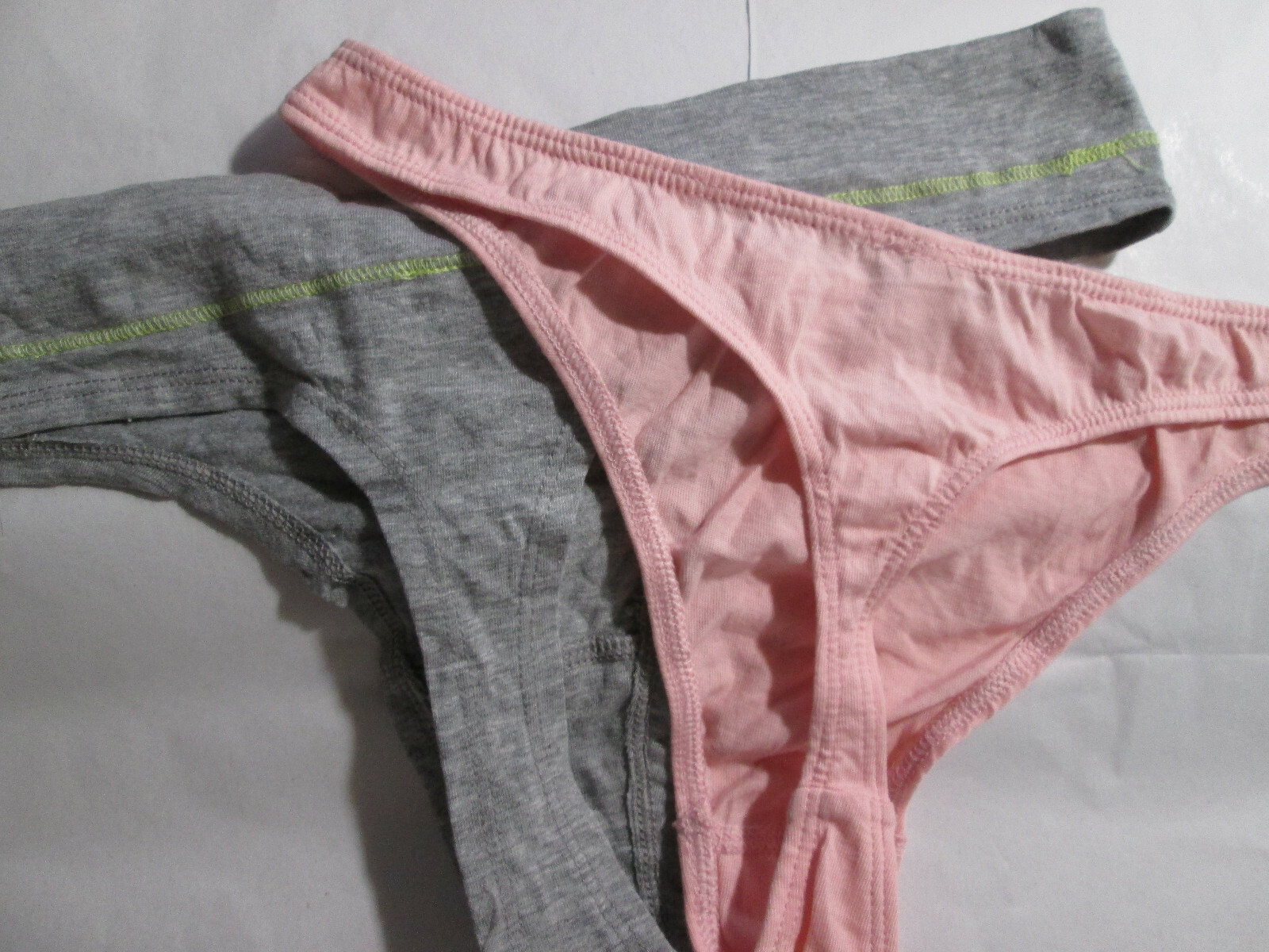 2 New 95% Cotton Thong Panties💜 Size L Set of Peach + Gray Lime ‘Guac is Extra’
