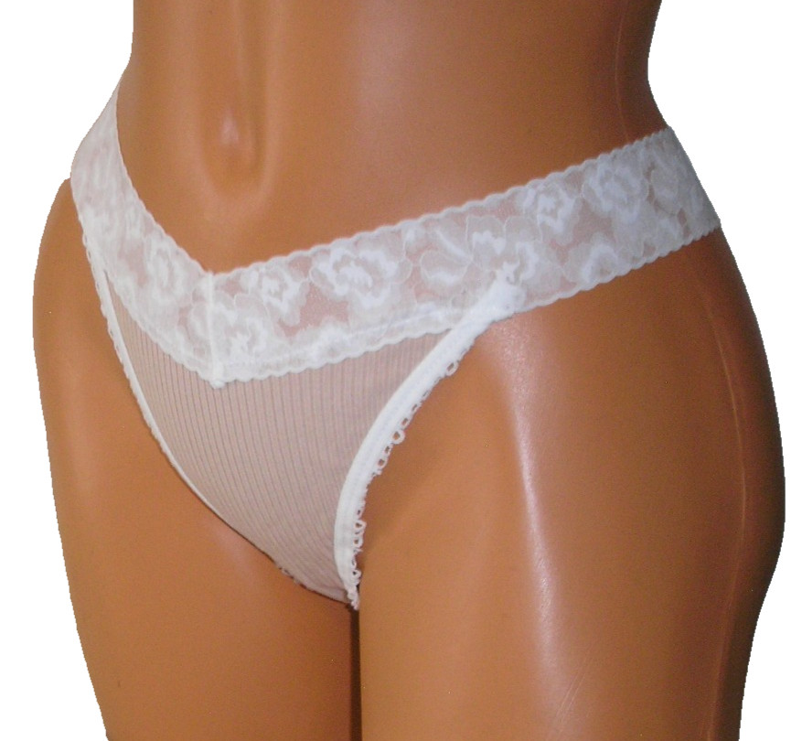 Panties Lingerie Light Brown Ribbed Lace Trim Thong, XL Adult Gift