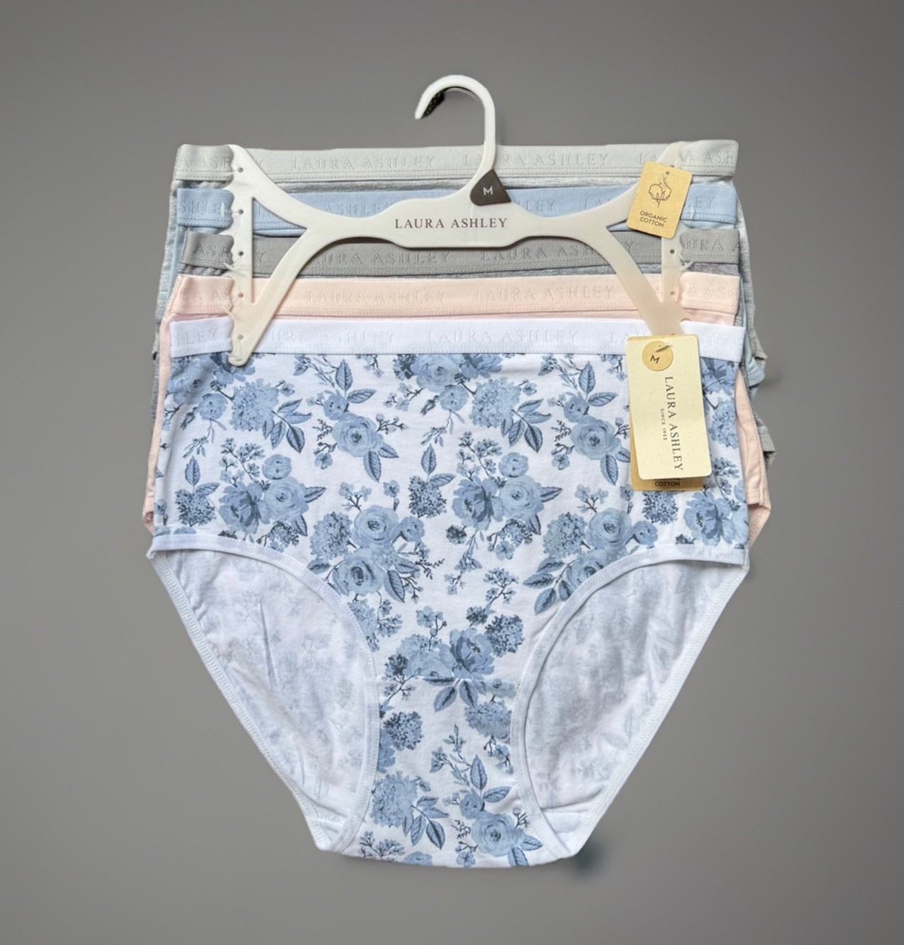 5 Pack LAURA ASHLEY Organic Cotton Brief Panties sz M Set Bundle Lot