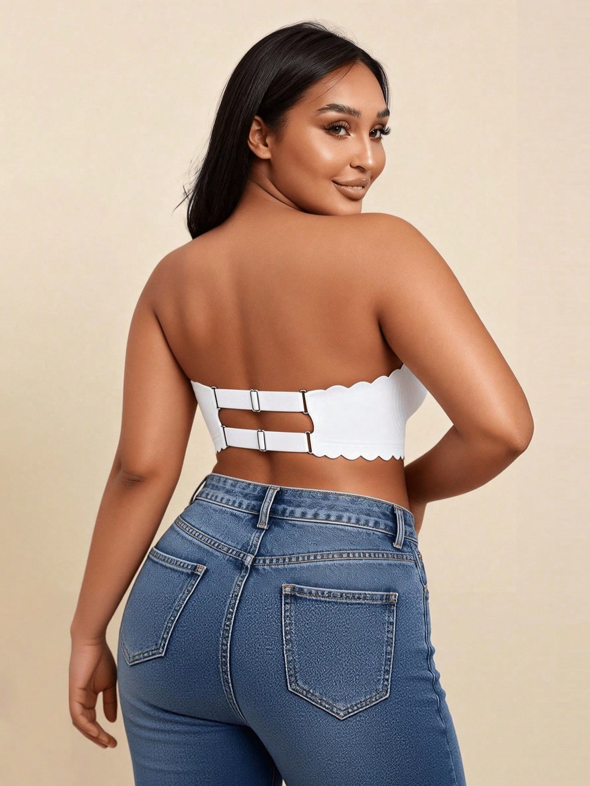 Plus Size Strapless Wireless Padded Bra With Ruffle Edge Cheap24