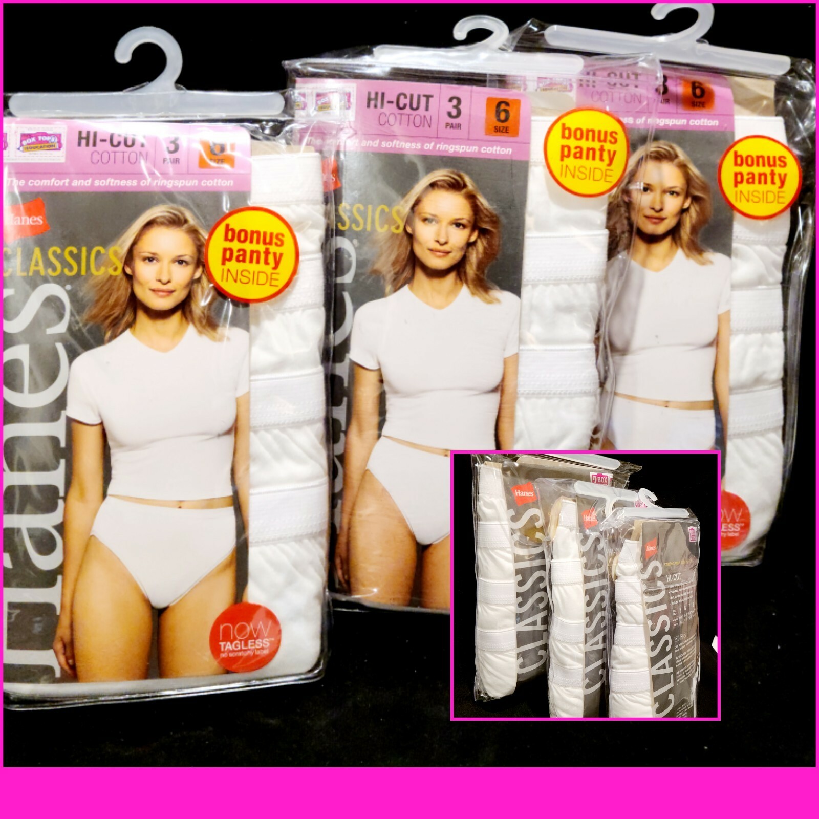 Hanes Classics Women’s Panties 12 Pair High Cut Cotton White Underwear Size 6