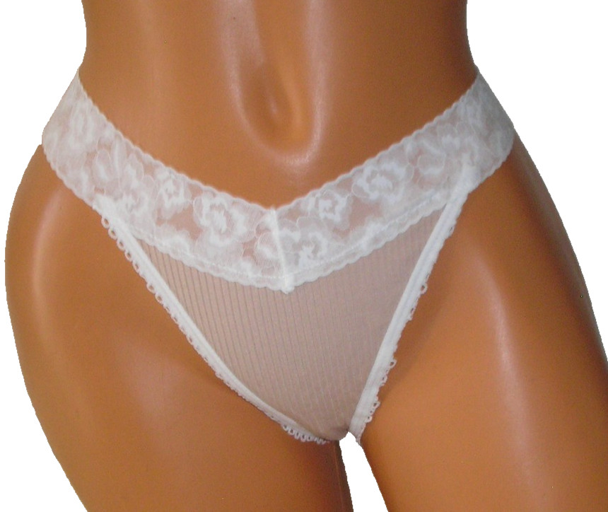 Panties Lingerie Light Brown Ribbed Lace Trim Thong, XL Adult Gift