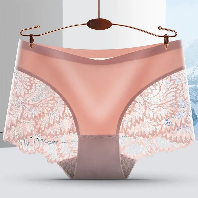 Mid Rise Silk Lace Panties Women Seamless Soft Stretch Breathable Comfort Briefs