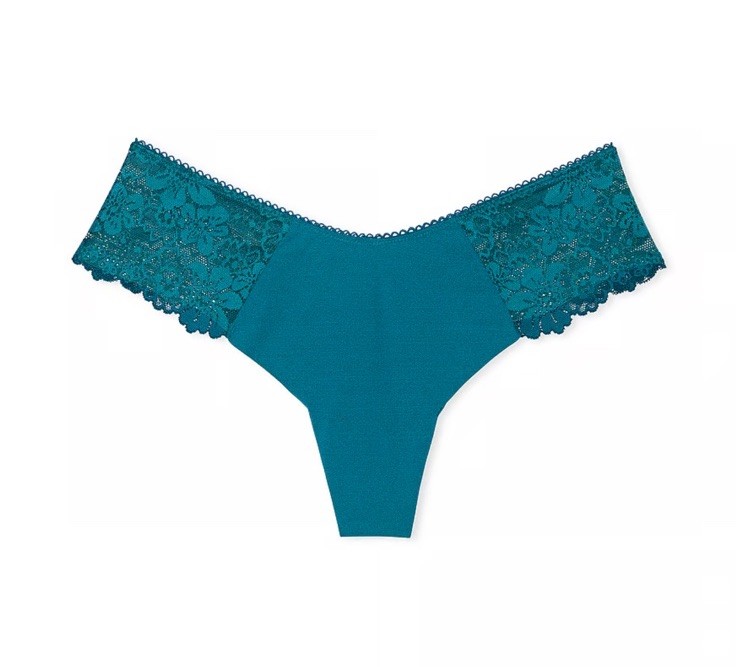 NWT- No Show Lace Trim High Leg Thong-Jade Way-SMALL