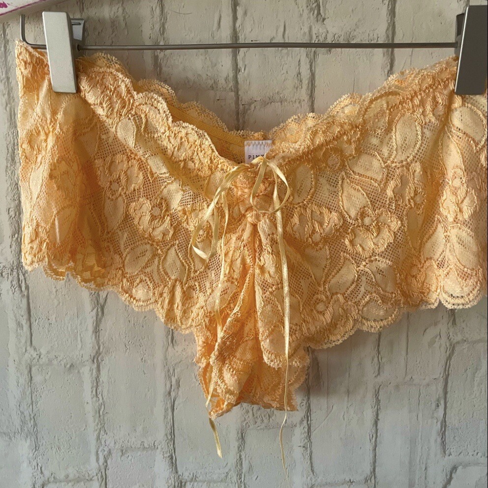 PINK K Orange Lace Hipster Panties Lg/7 NEW