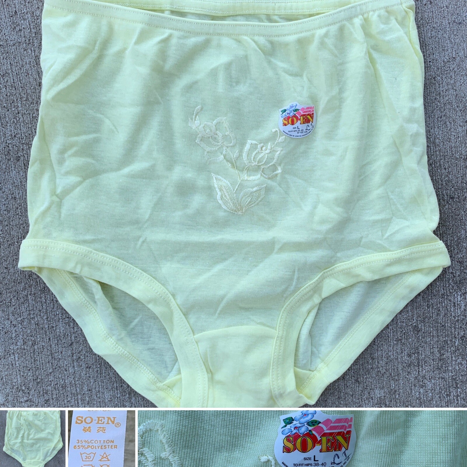 Floral Embroidered Panties Briefs pastel pale yellow So-en Size L