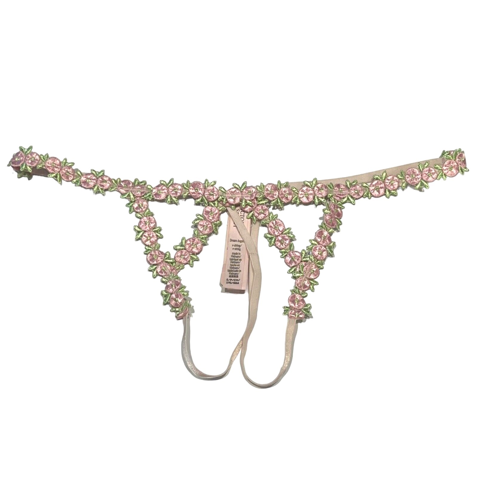 NWT VICTORIA’S SECRET Dream Angels V String Sz XS-S-M Pink Embroidered Floral