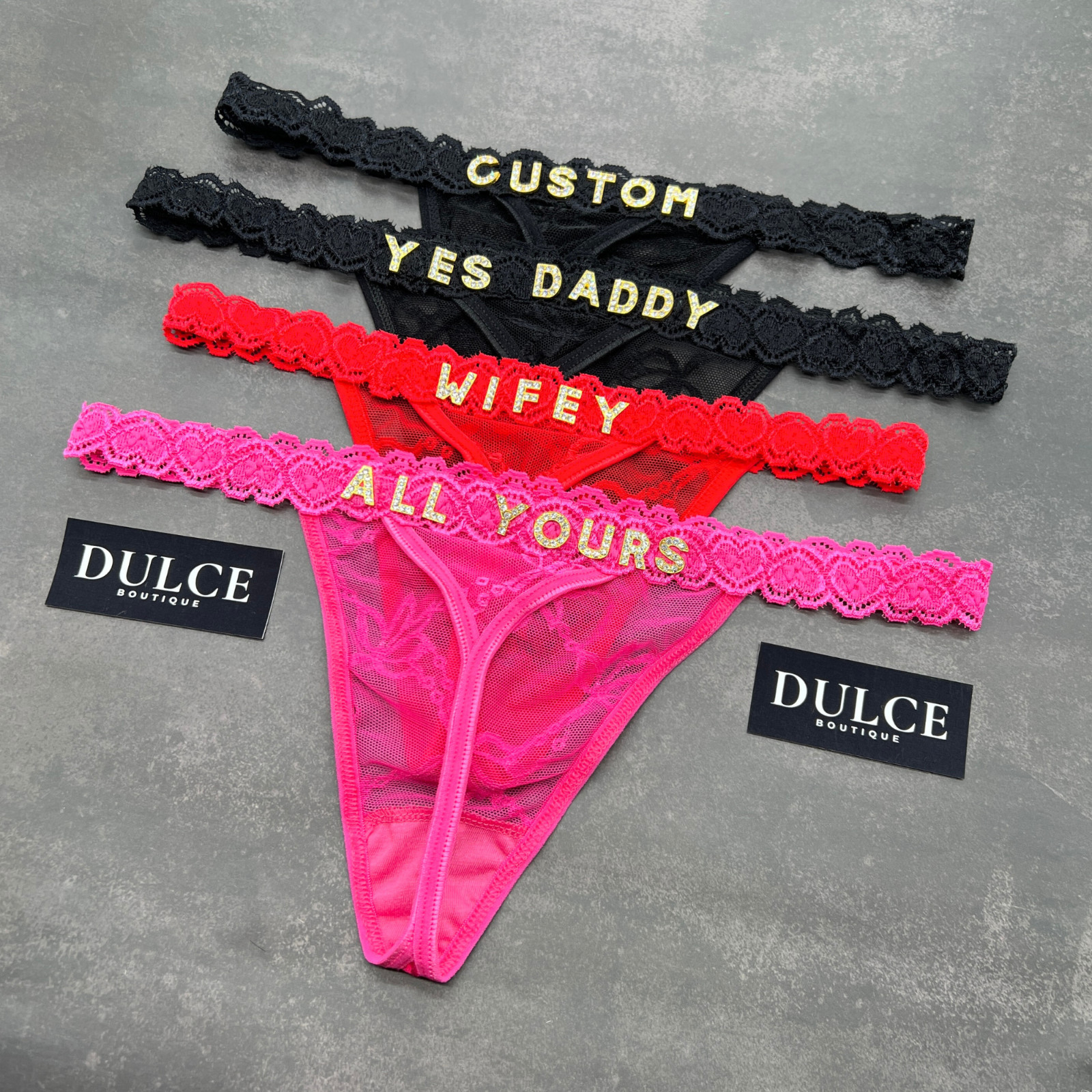 Personalised Lace Thong With Jewellery Silver Crystal Custom Letter Name Thong