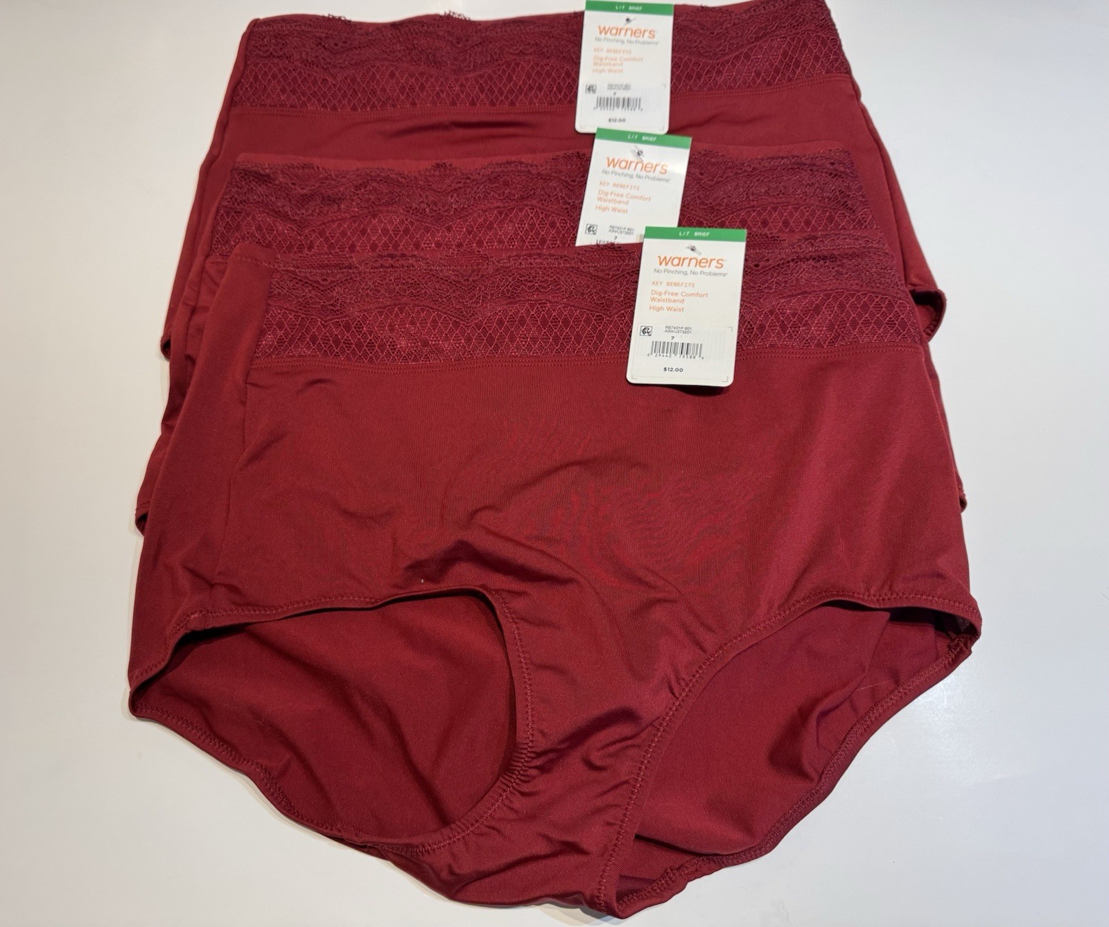 NWT Warners No Pinching, No Problems Brief Panties RS7401P Size L 7 3 Pairs Red