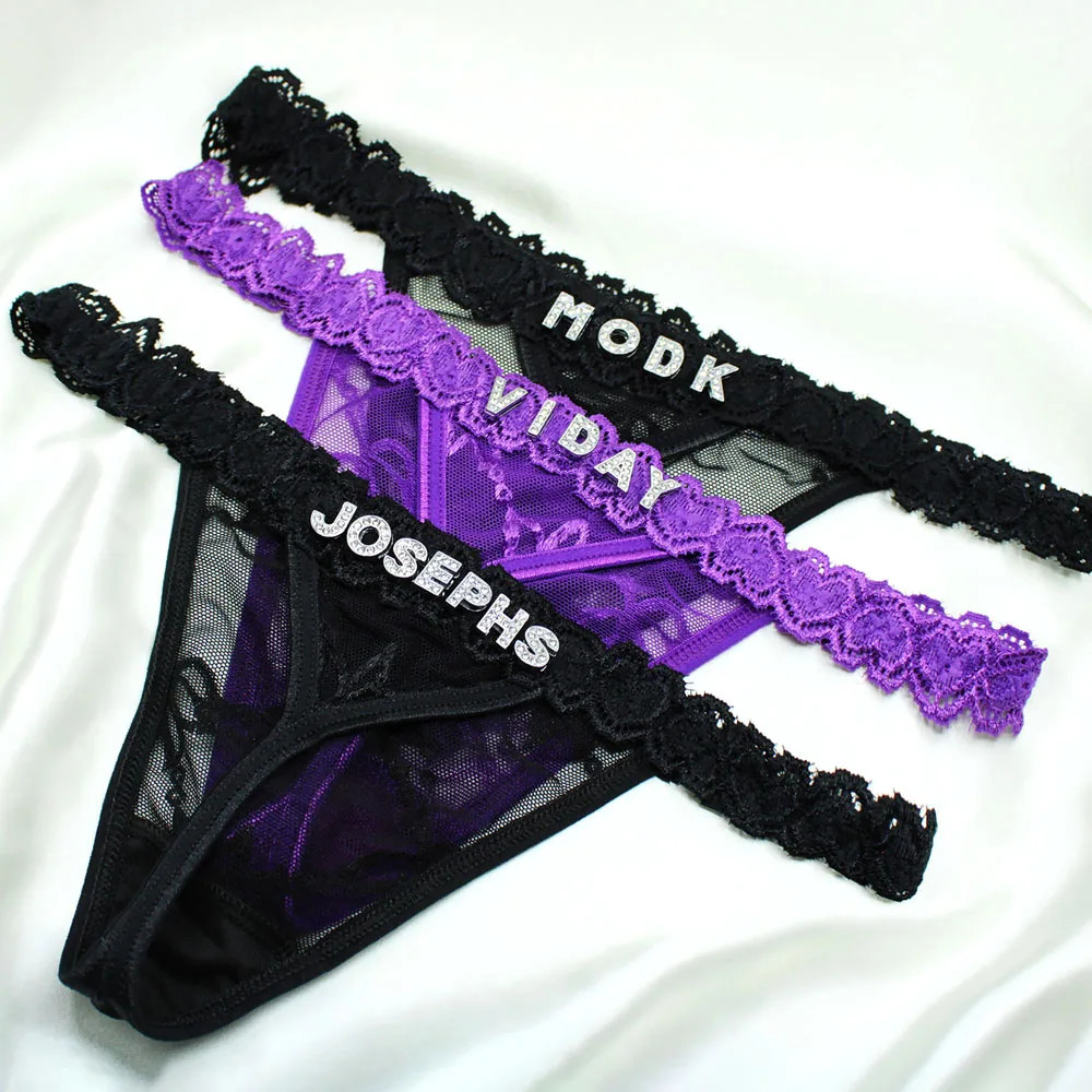Custom Letters Thong Panties Boyfriend Name Crystal Letter G-String Underwear L3