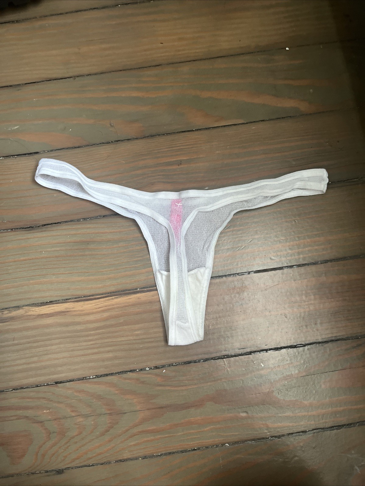 VNTGvictoria secret Pink Collection White Shear Thong Size Small NEW