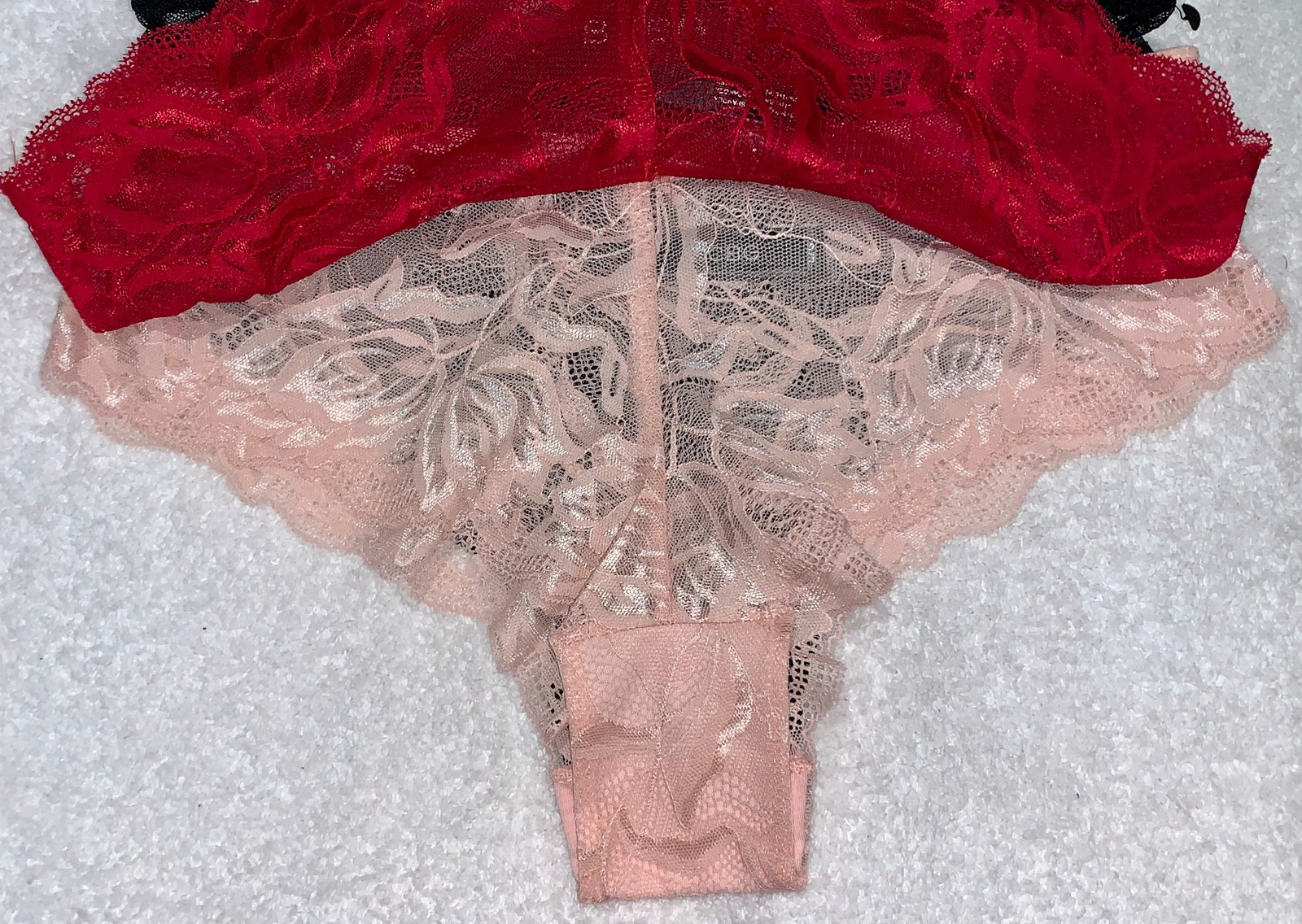 BCBG 3 Pack Luxe Lace Black Red Pink Cheeky Hipster Panty Womens Sz L 7