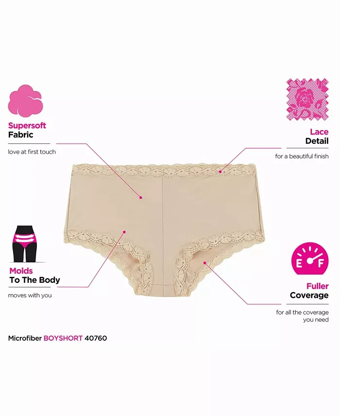 Maidenform Lace Trim Microfiber Boyshort Underwear 40760 DM3760