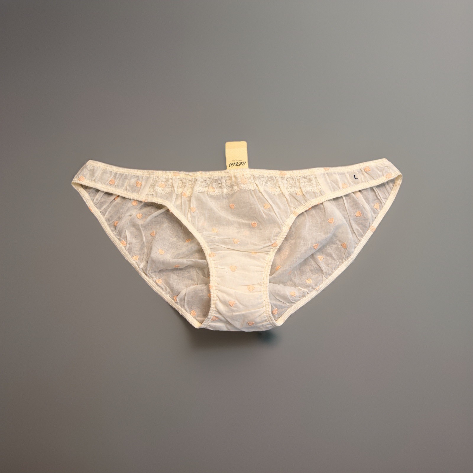 Vintage Aerie 100% Cotton Bikini Ivory Pink Heart Y2K Rare Panty Size Large NWT