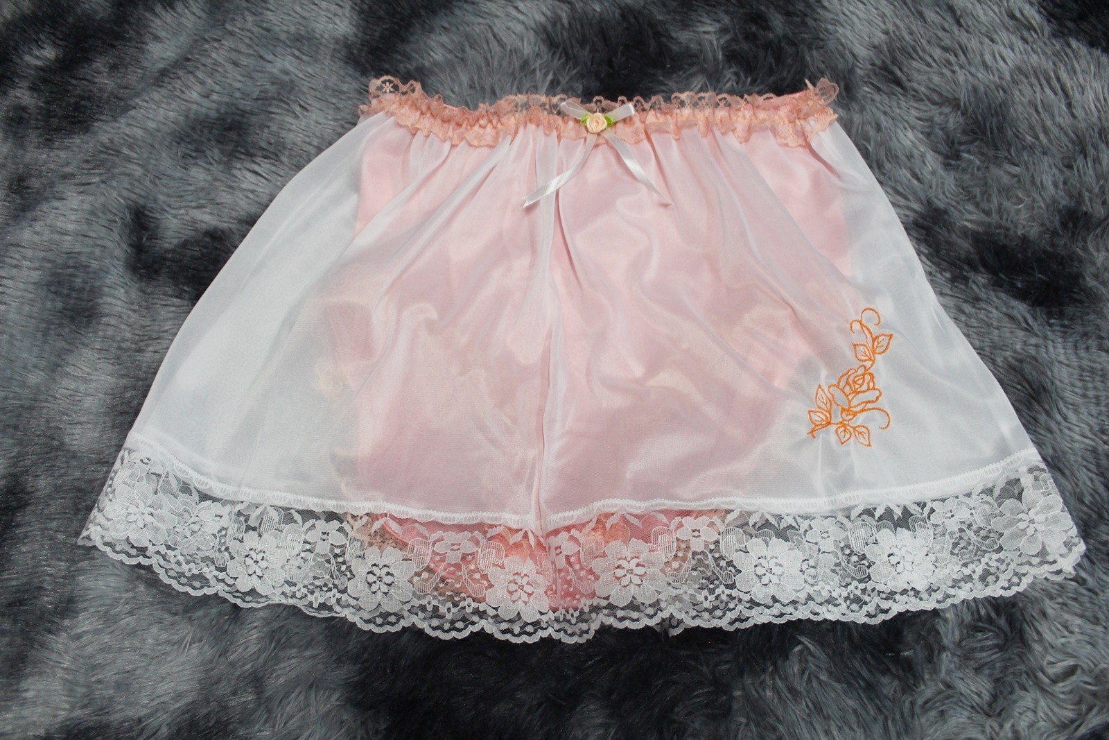 #A97 2XL/ElasticW.24-44″ 2in1 Orange Nylon Full Brief + White Half Slip 15″