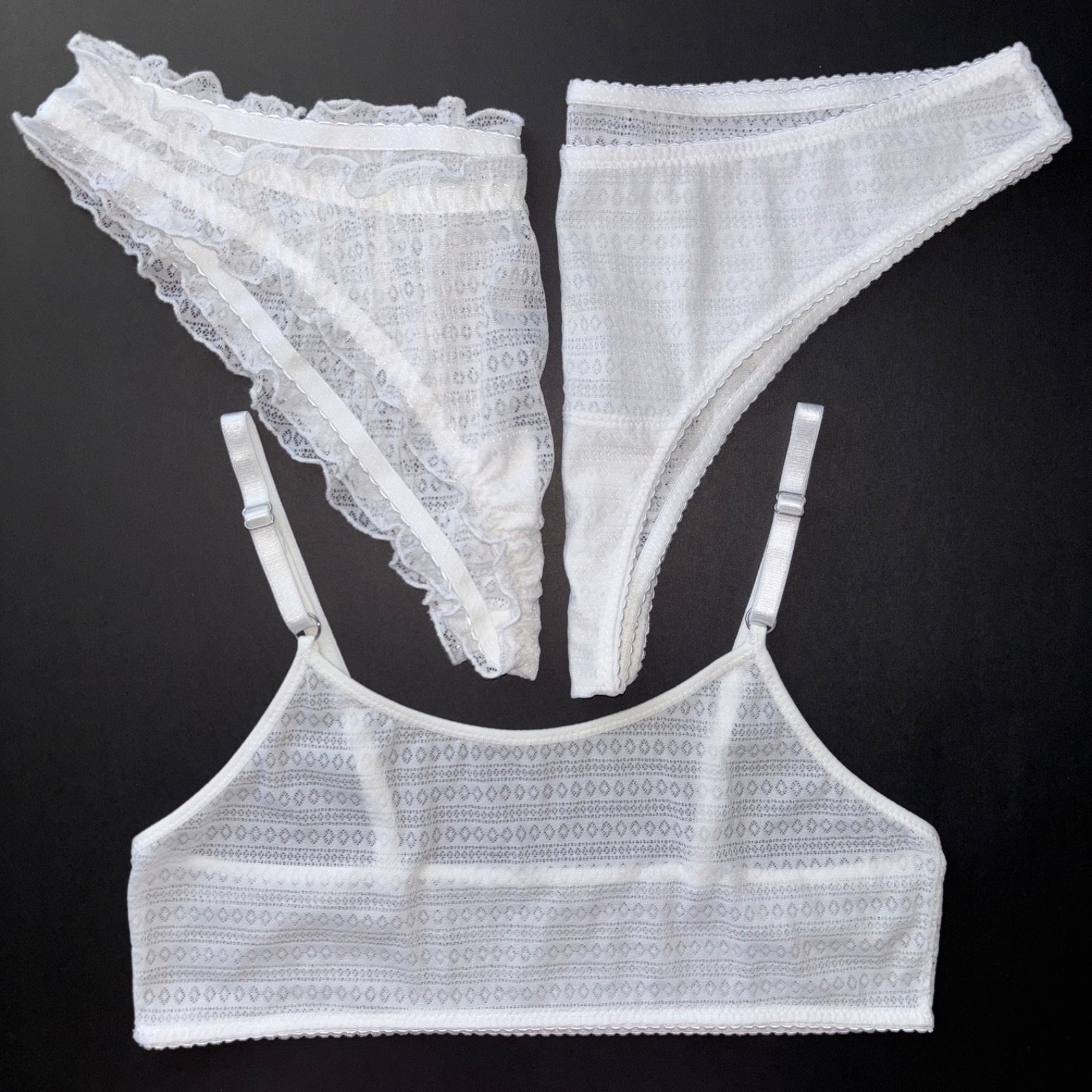 Sheer PANTIES Summer SET White MESH Boho HANDMADE Sissy UNDERWEAR Lingerie S M