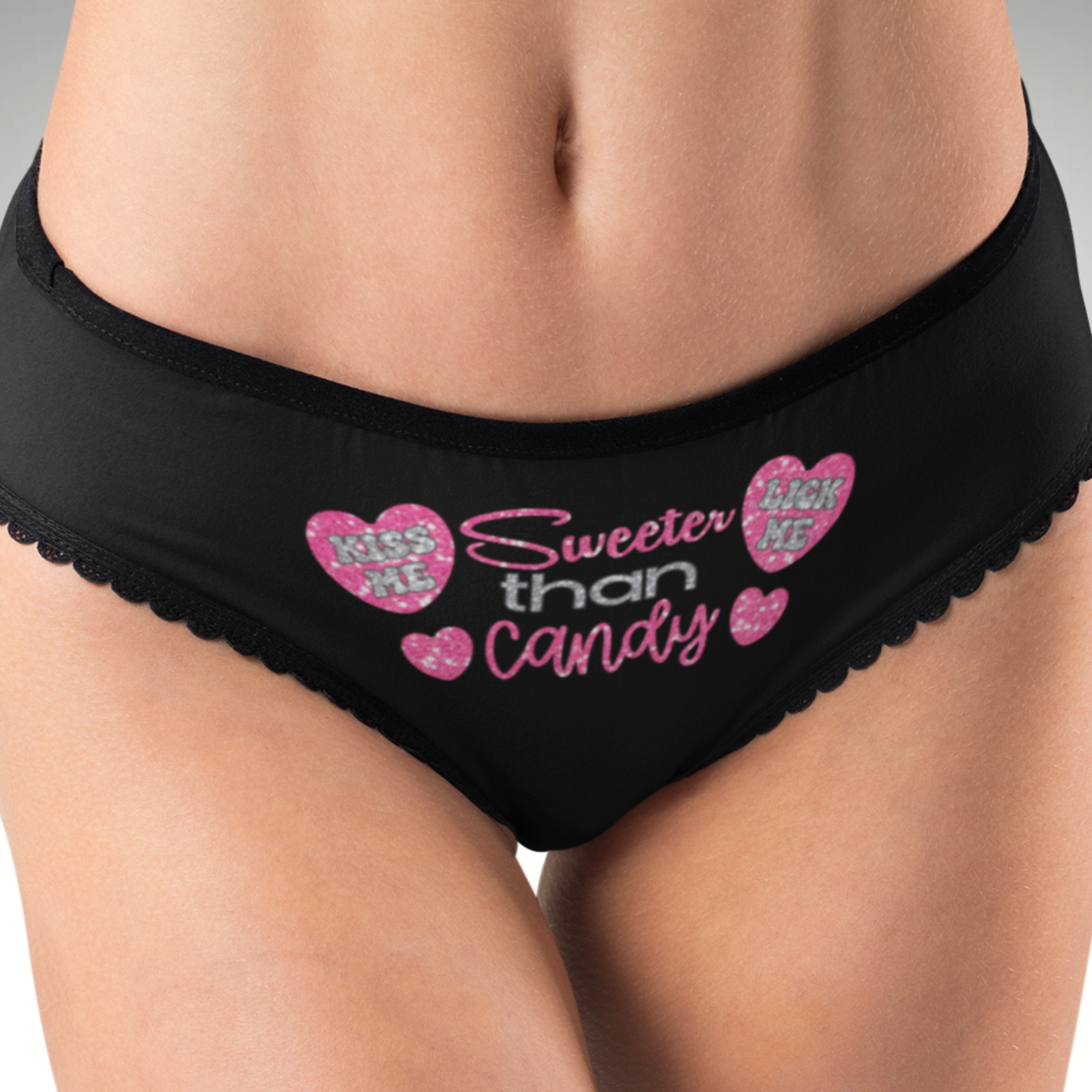 Sweeter Than Candy Hipster Panties Kiss Me Lick Me Hearts Valentine