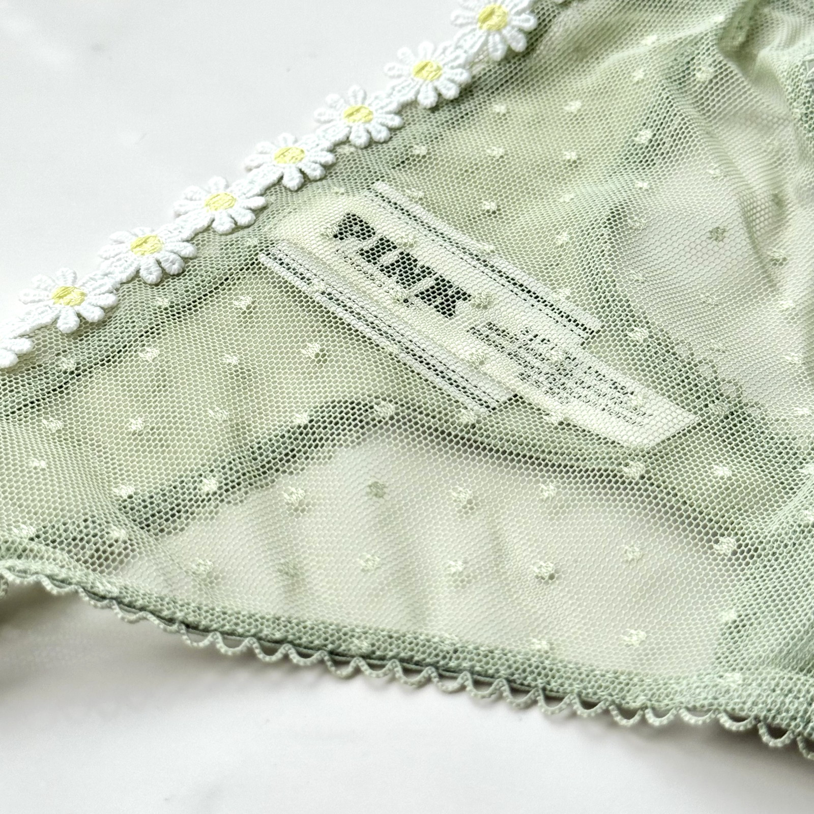 PINK Victoria’s Secret Wink Strappy Dot Mesh Thong Panty Green Garden SZ L/XL