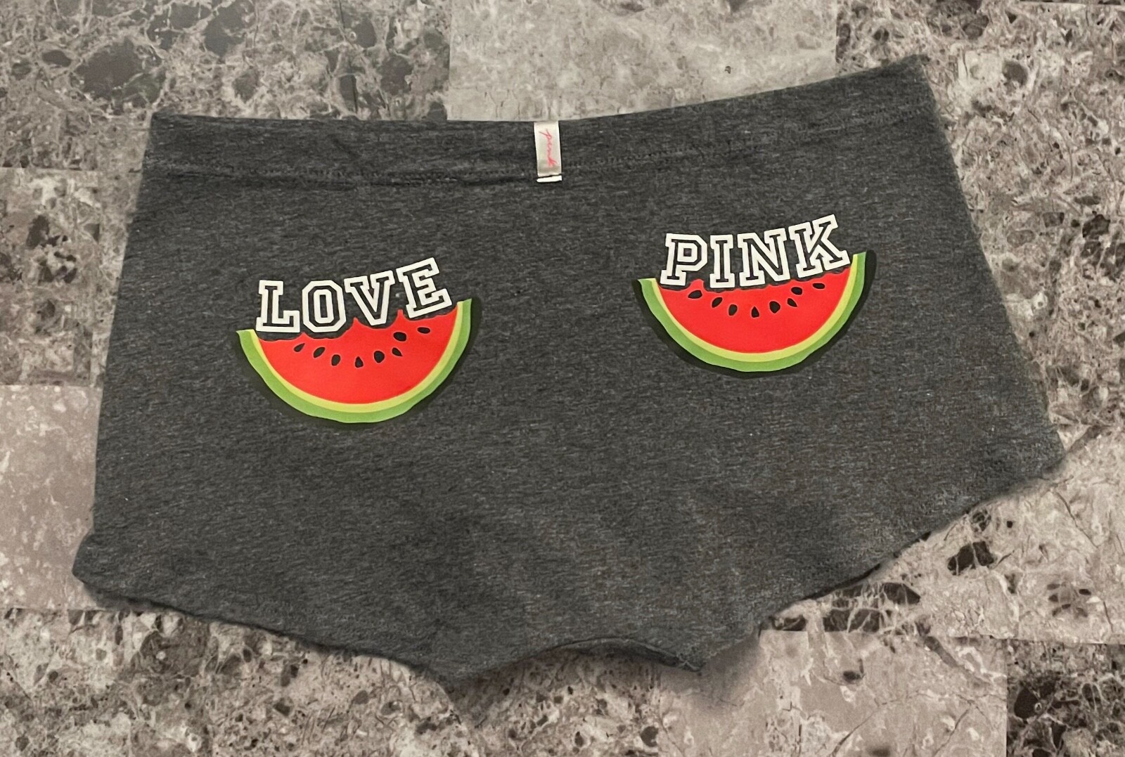 NWT VICTORIA’S SECRET PINK GRAY GREEN RED WATERMELON PRINT BACK BOYSHORT PANTIES