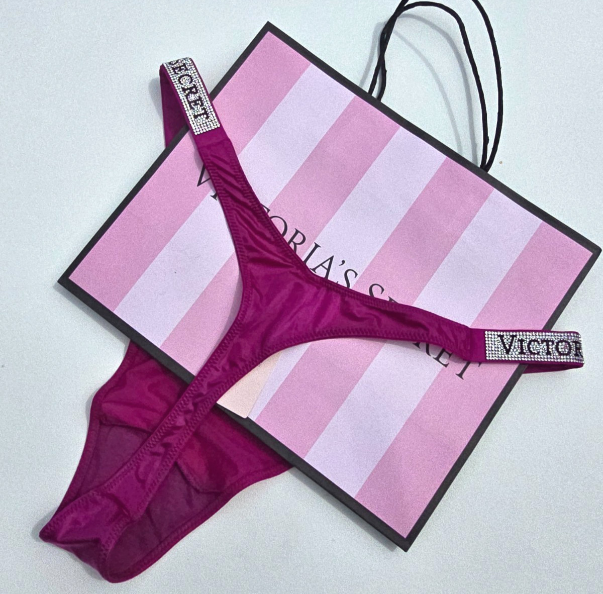 Victoria’s Secret VERY SEXY Shine Strap Satin THONG Panty Sz XL BERRYLICIOUS NWT