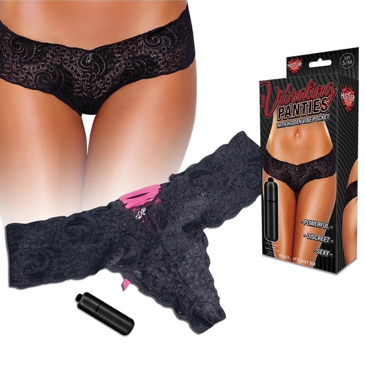 New Hustler Vibrating Panties With Hidden Pocket & Stimulating Bullet in Black.
