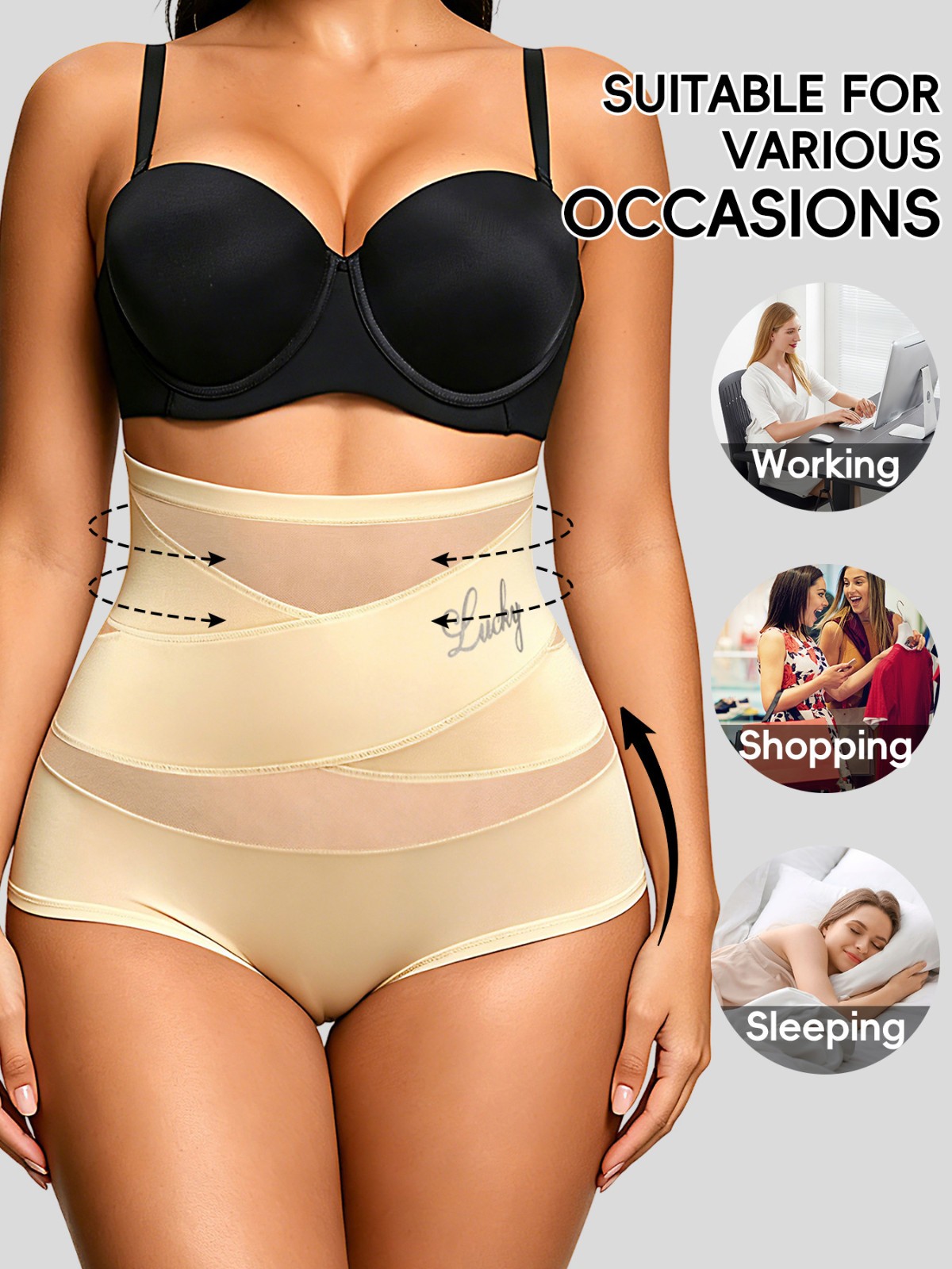 2 Pack High Waist Tummy Control Panties Shaping Cross Strap Briefs Women