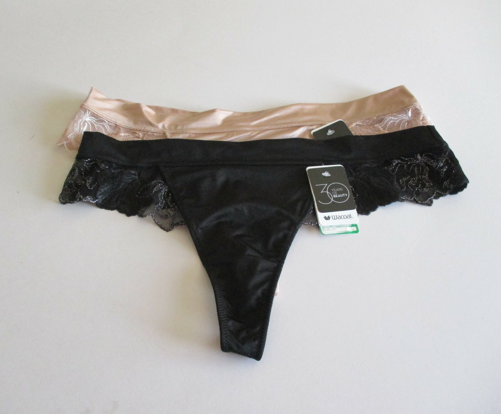 Wacoal In Bloom Thong 842237 Mahogany Rose, Black L MSRP $46 NWT