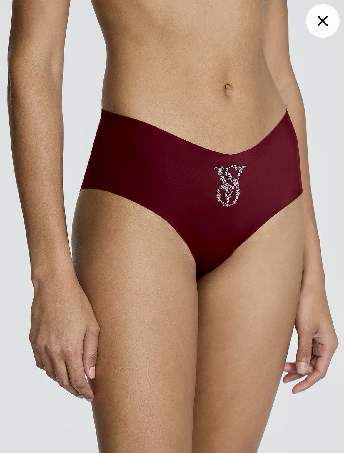 New! VICTORIAS SECRET VS Rhinestone Logo NO-SHOW CHEEKY PANTY Smooth Sangria Red