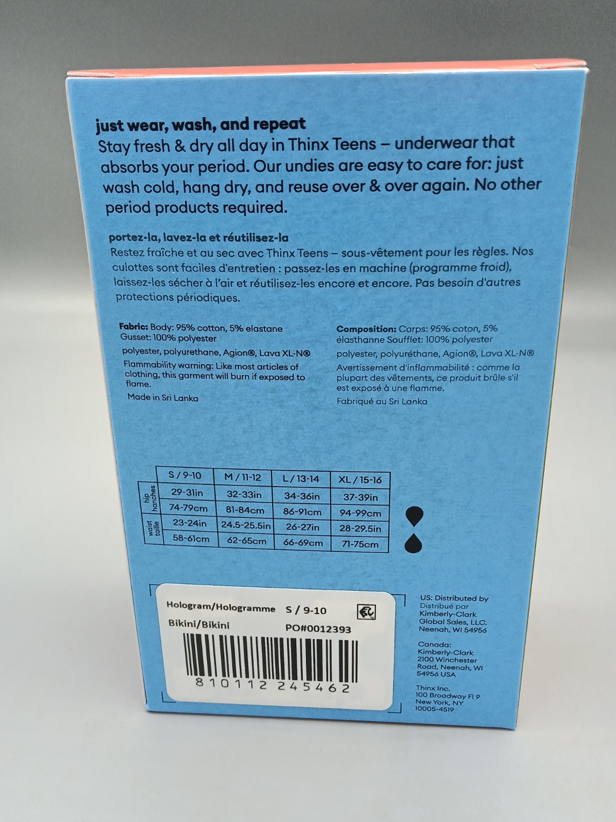 THINX Teens Reusable Period Underwear, Small Cotton Bikini, Blue Hologram