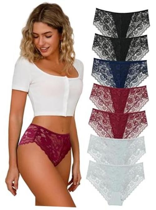 Lace Panties for Women Sexy Underwear Black Lace 4X 7pcs-black/White/Red/Blue