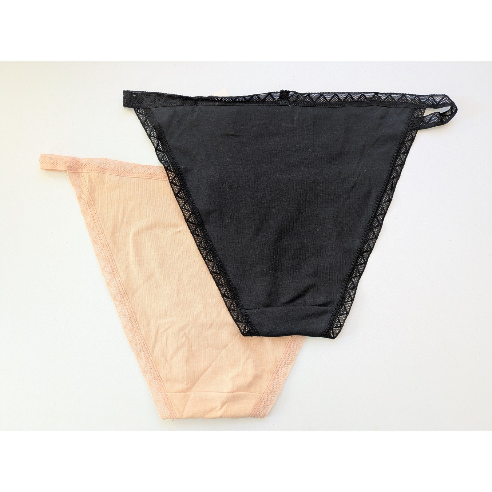 ON GOSSAMER G1365 Cabana Cotton String Bikini 2 Pair X-Large Black Beige NWT