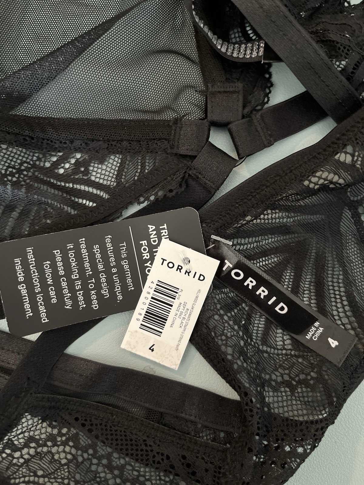 Torrid G-String Panty Strappy Rhinestones Mesh sz 4 4X Hollywood Glam