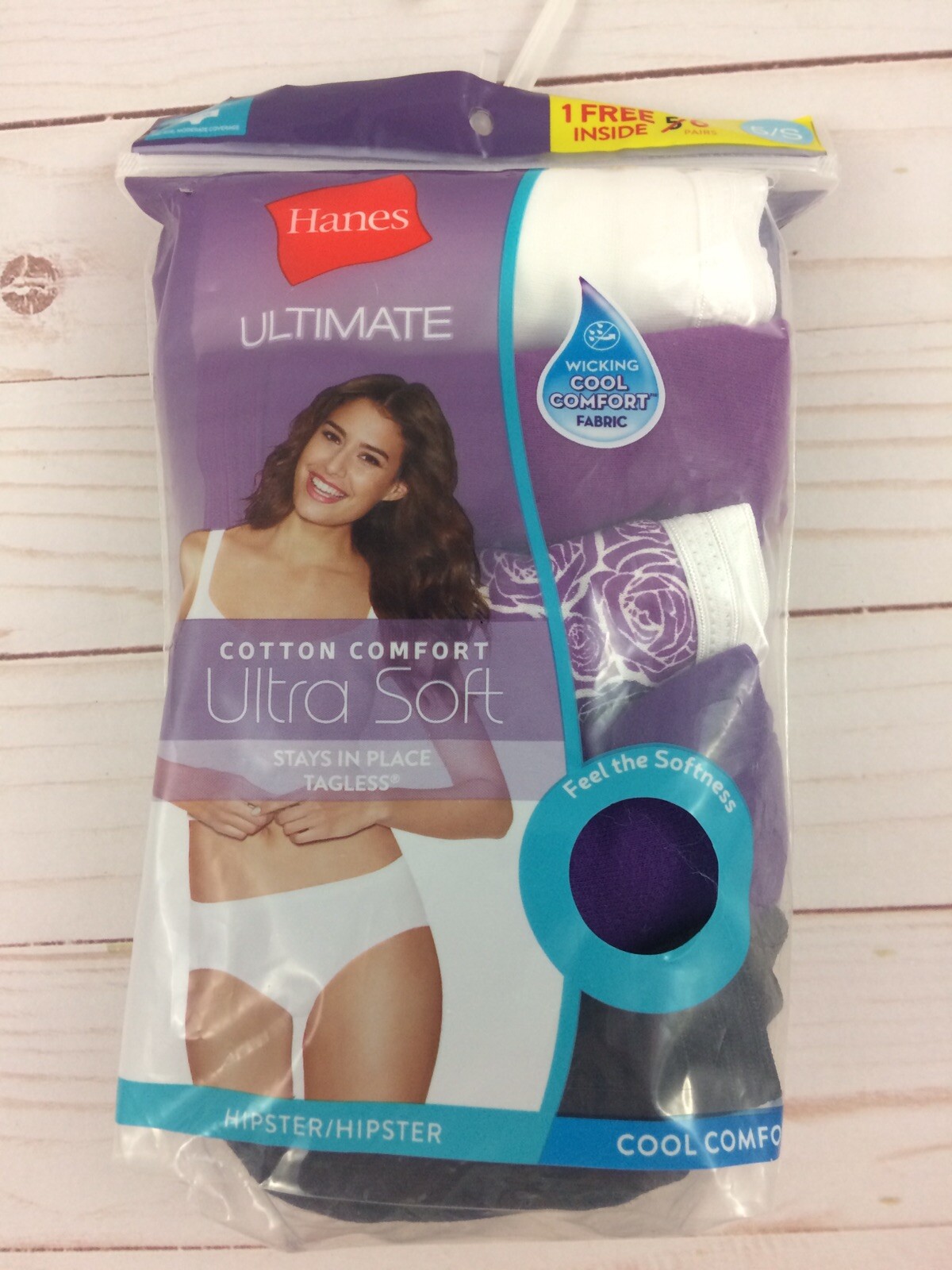 Hanes Size 5/S HIPSTER Ultimate Cotton Comfort Tagless Panties 6 Pack