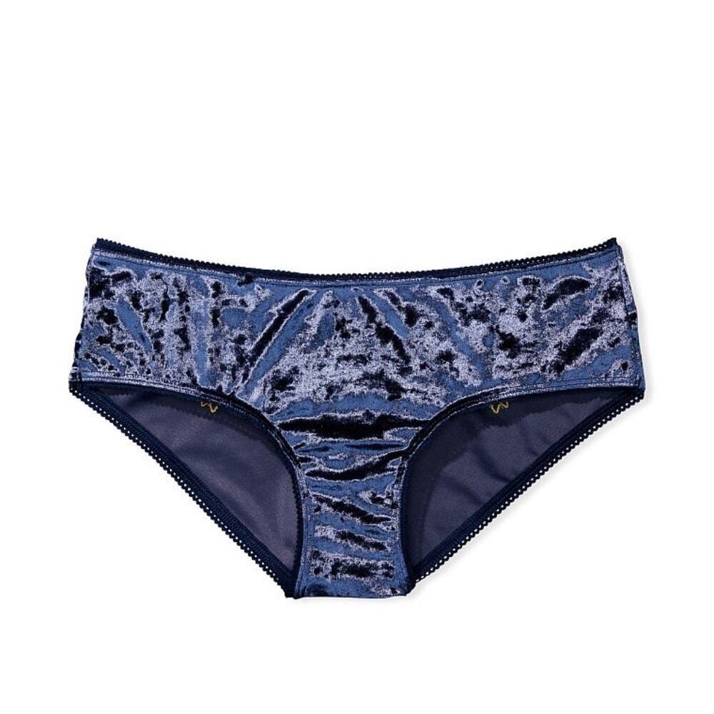 Victoria’s Secret Stretch Cotton Ruched Embroidered Cotton Hiphugger Panty Navy
