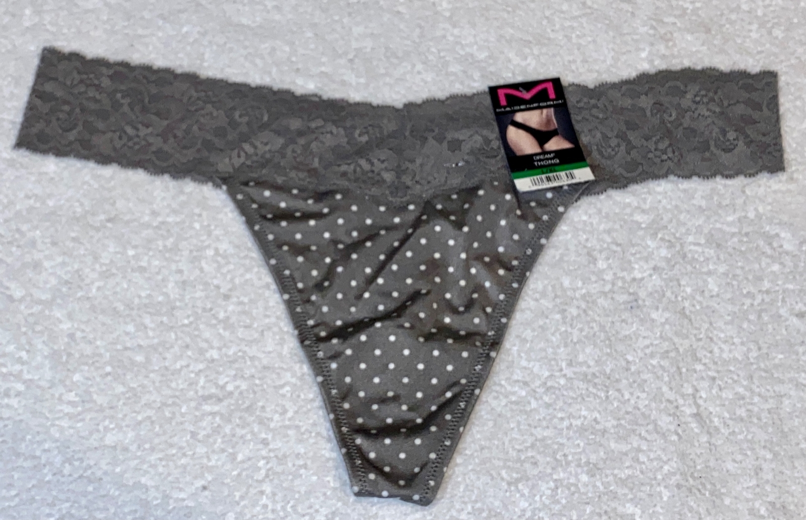 MAIDENFORM Comfort Dream Lace Dot Print Grey White Thong Panty Womens S / M L XL