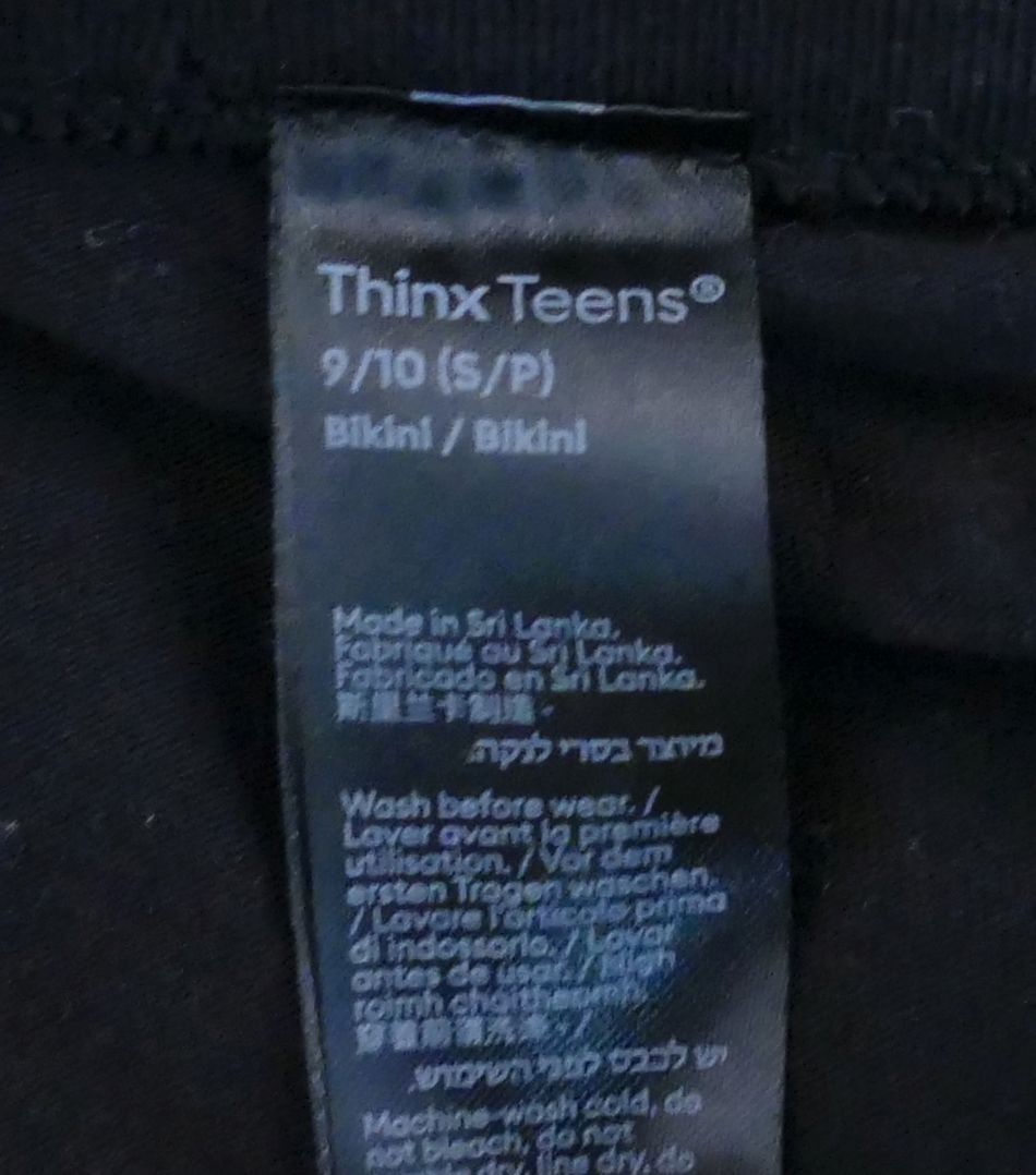 Thinx Teens 9/10 Small Black Bikini Period Underwear Panties