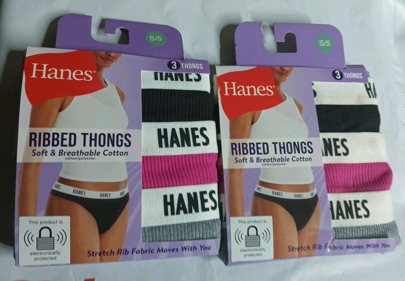 Hanes Women’s Ribbed Thongs S/5 36″-37″ 3 Pack Tagless Soft and Breathable New