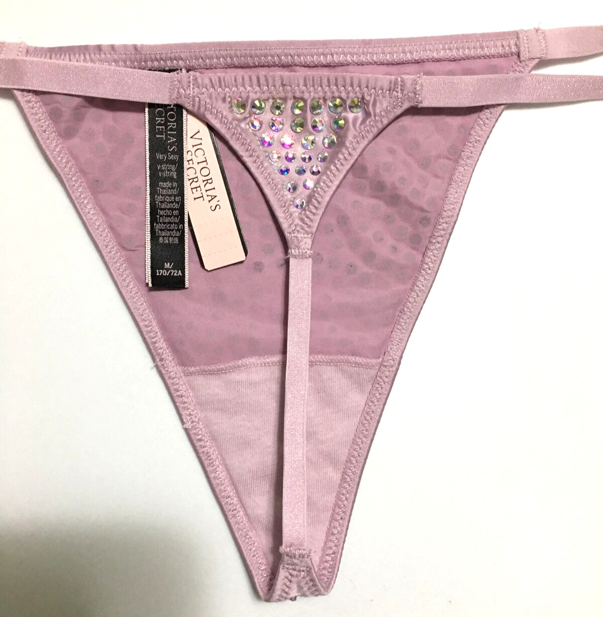 Victorias Secret Very Sexy Sparkly Lilac V-String Thong Panty Size M Rhinestones