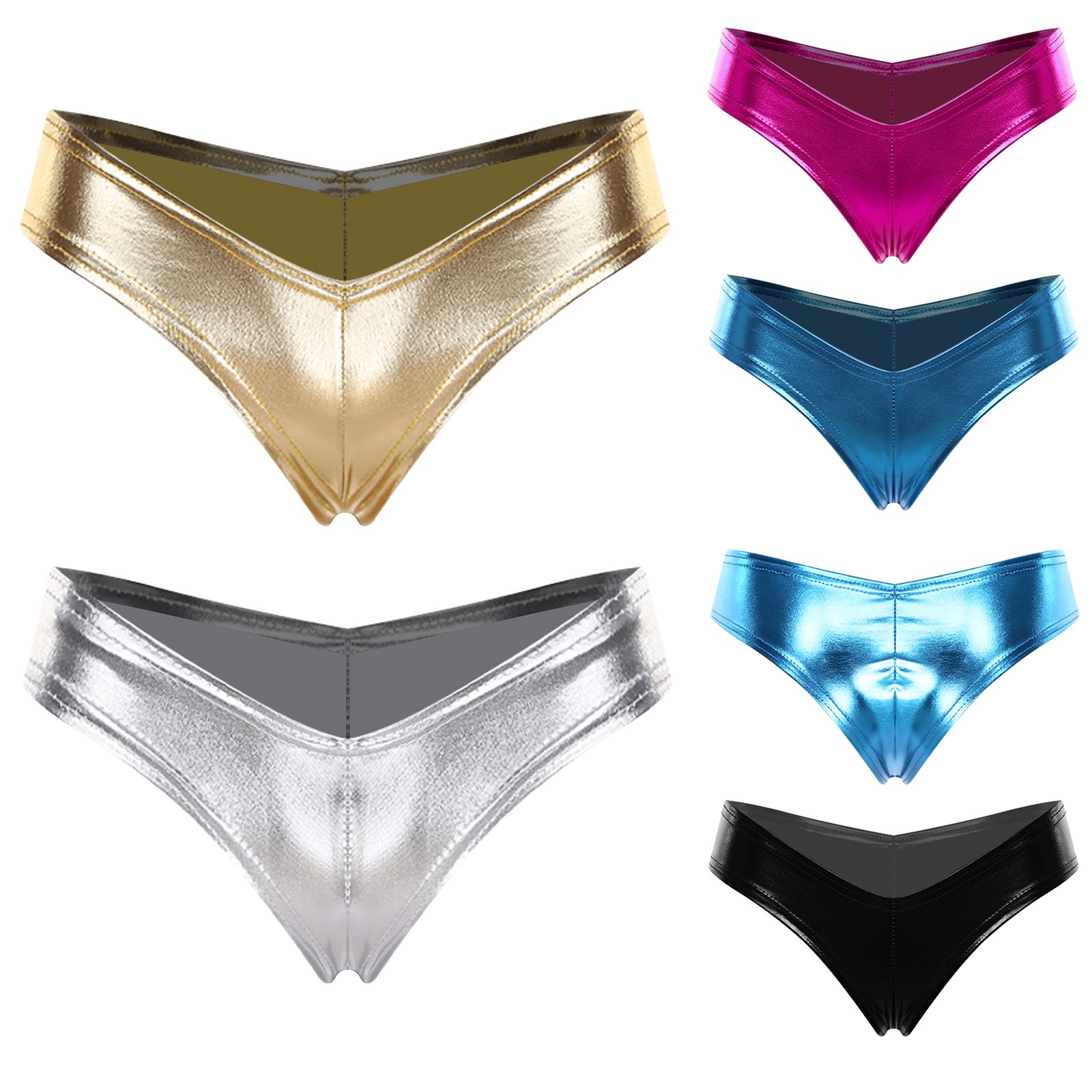 Womens Metallic Glossy Thong Underwear Lingerie Panties Nightclub Underpants