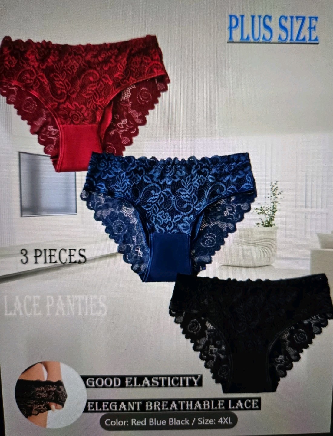 RETRO CHIC SeXy Luxury LACE 3 Pair LOT 4XL Contrast Lace Naughty PANTIES ~ NIFB