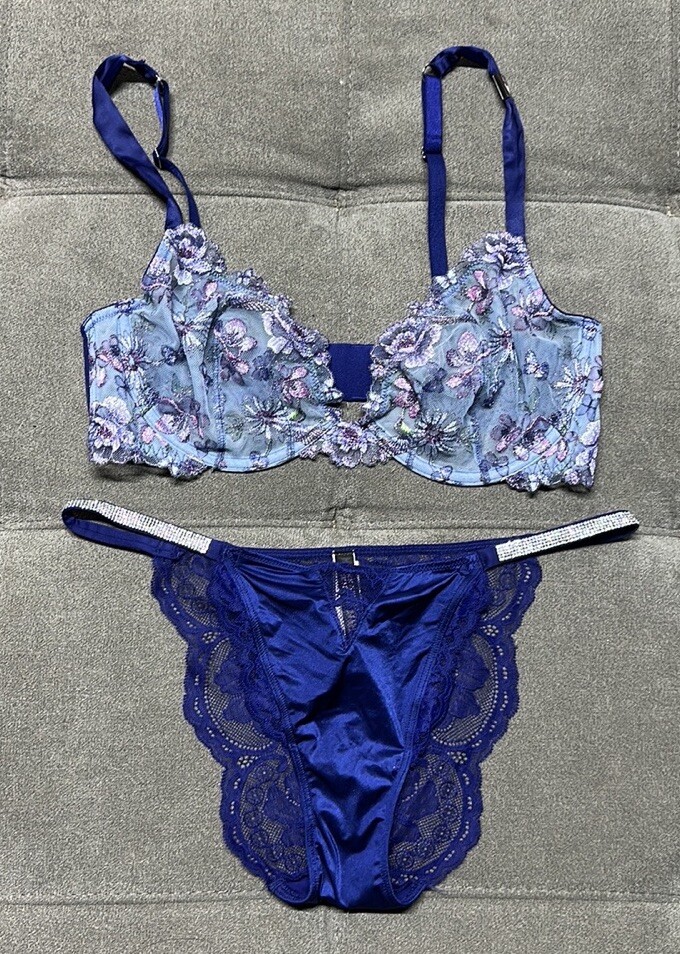 Victorias Secret Unlined Hummingbird Shine Embroidery Demi Bra and Panty Set
