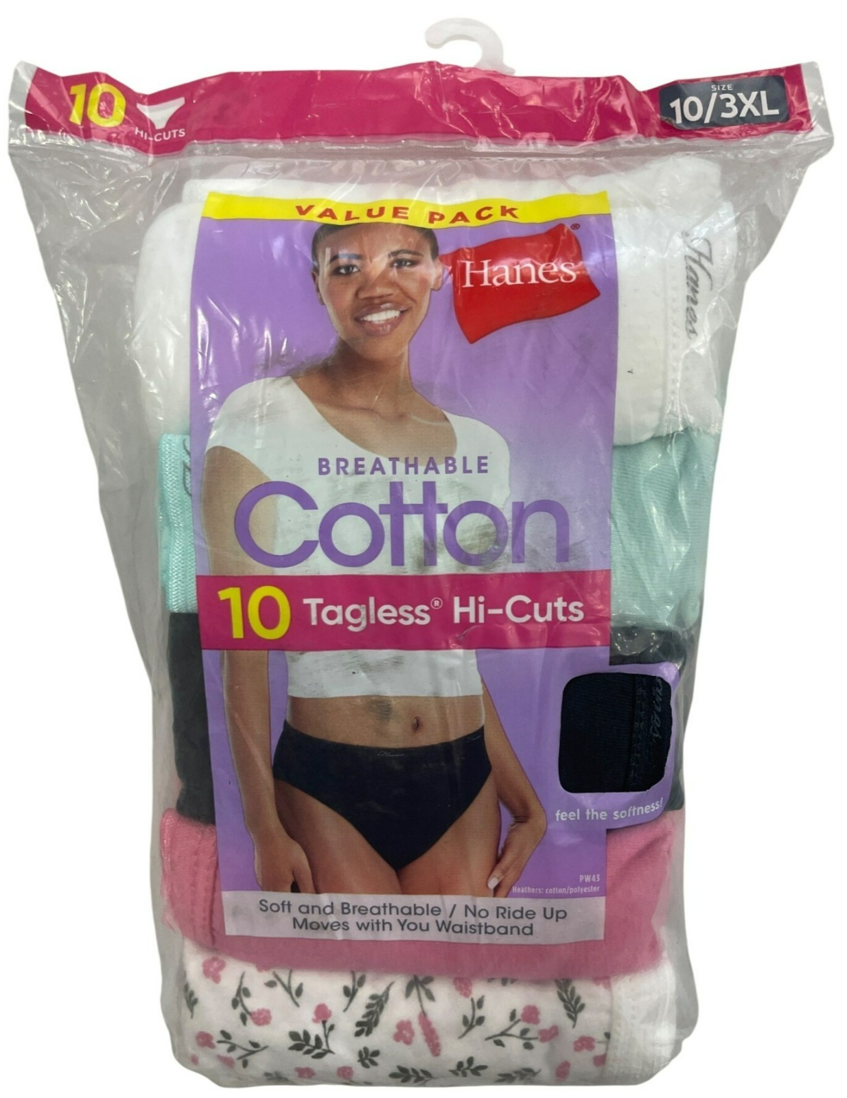 Hanes 10-Pack PantiesTagless Hi-Cuts Breathable Cotton Size 10/3XL SEALED NEW