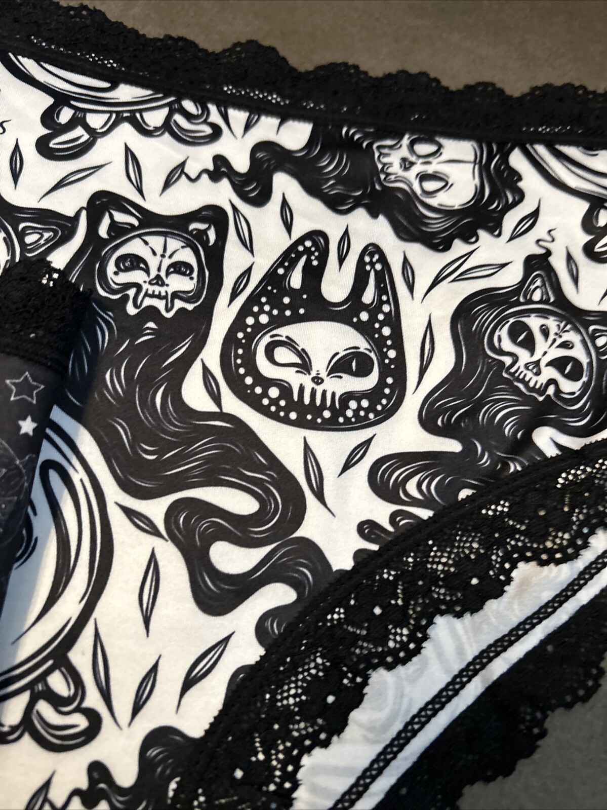 Morvia 3pk lace trim goth Emo Punk Biker panties 1XL skull & Bones Lingerie New