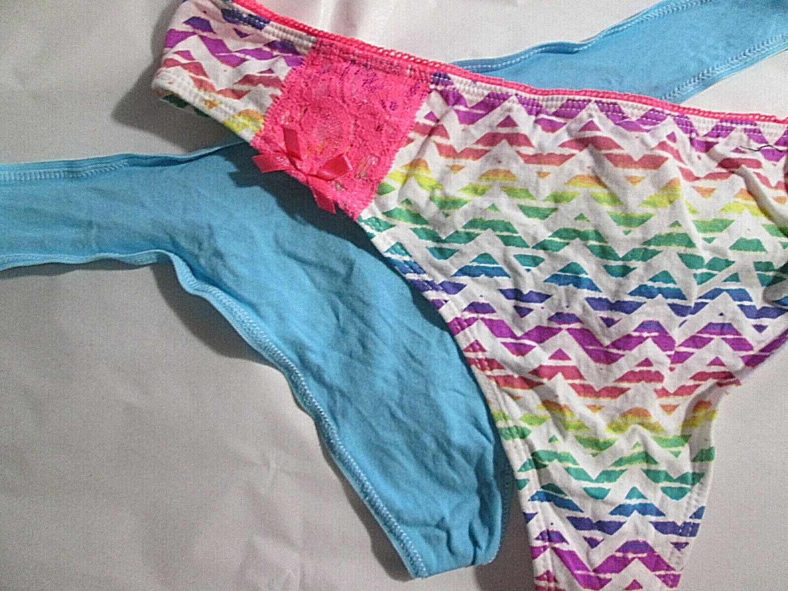2 New Tarea & George Thong Panties 💕 Size XL Blue, Pink Rainbow Geo