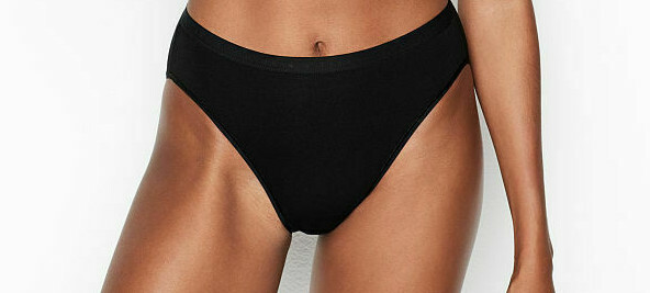 M Dark Noir Black Stretch Cotton Victorias Secret High-Leg Waist Brief Pantie