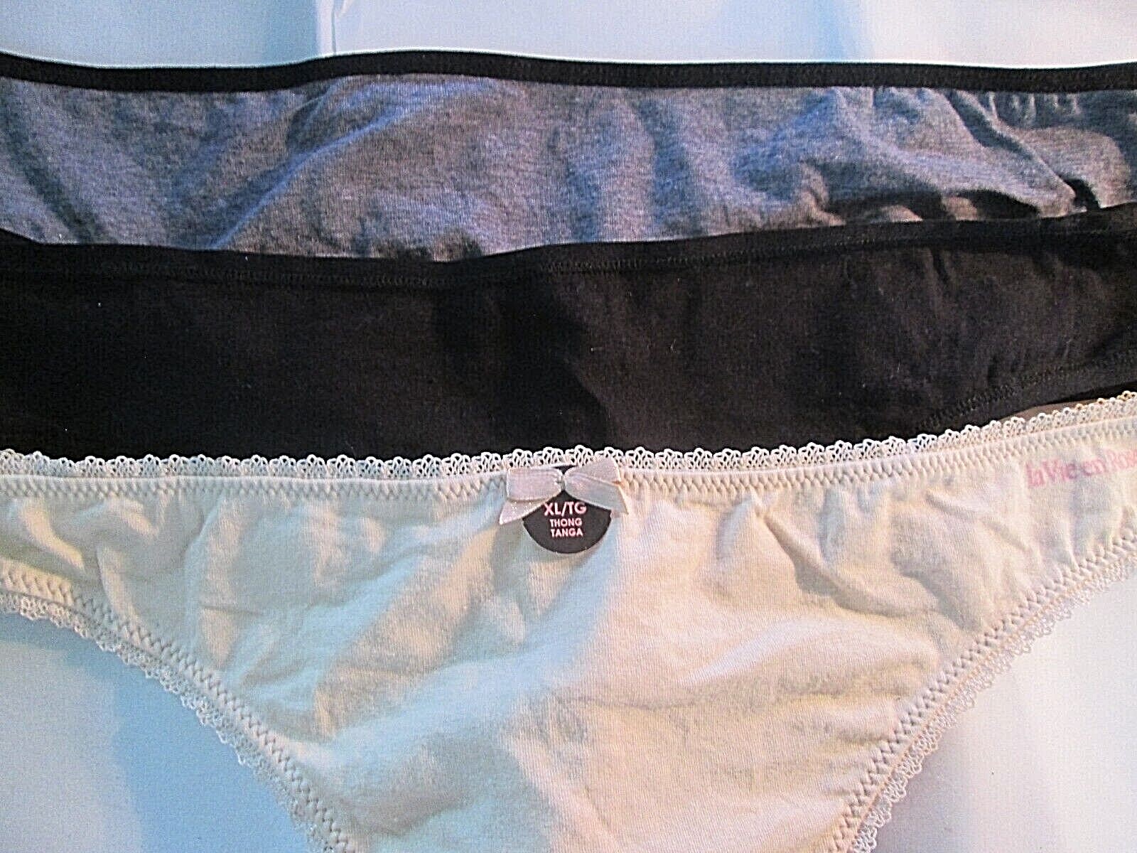 New 3 Cotton Thongs💙la Vie en Rose & Hunkemoller💙Size XL💙Black, Gray & Beige