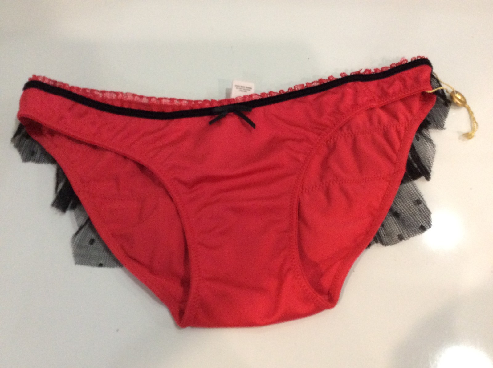 Vintage 2004 Victoria Secret Red Satin /Black Tulle Dot Rumba Bikini Size Small