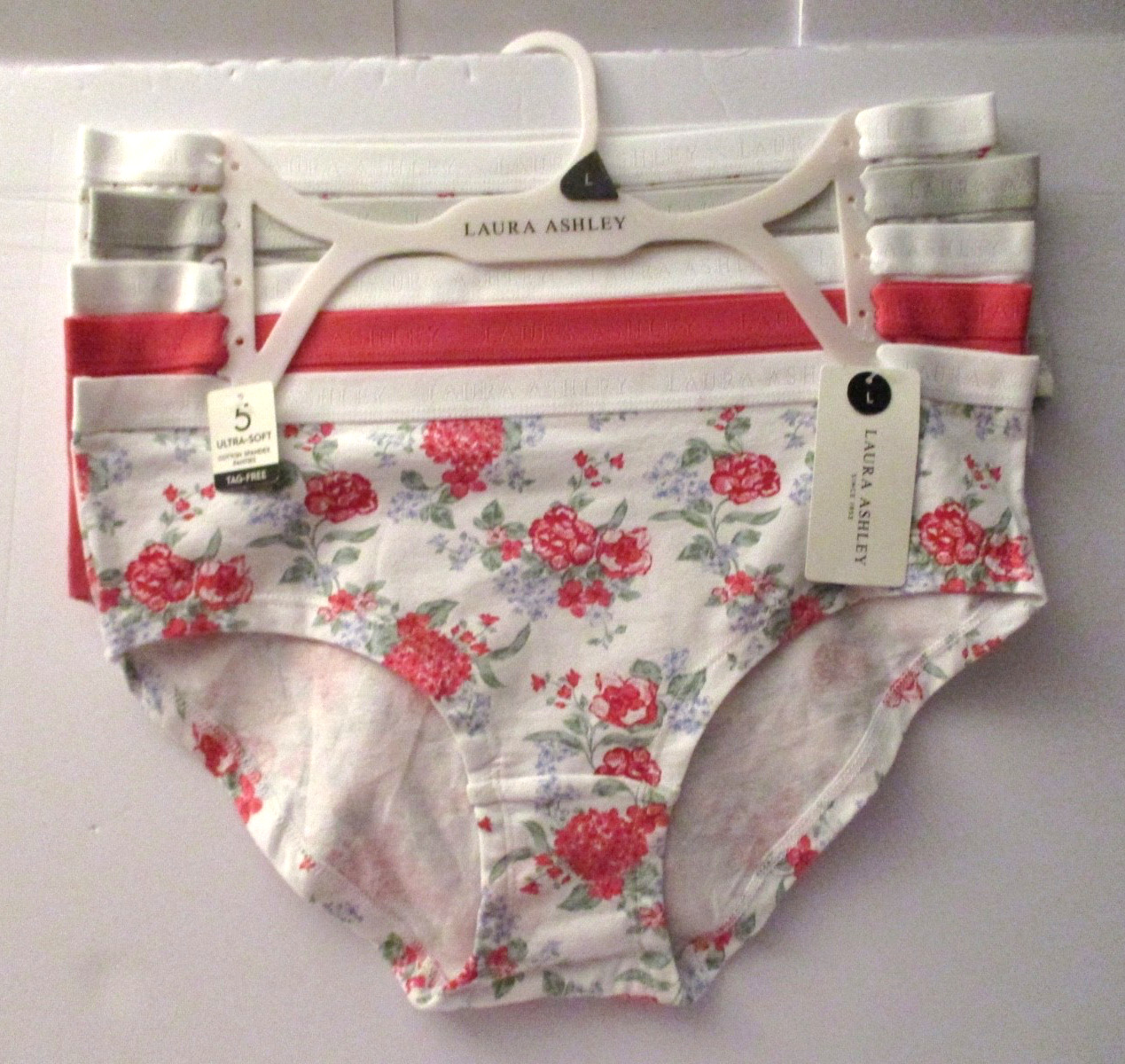 Laura Ashley Women’s organic cotton stretch Hipster panties 5-Pair size Large