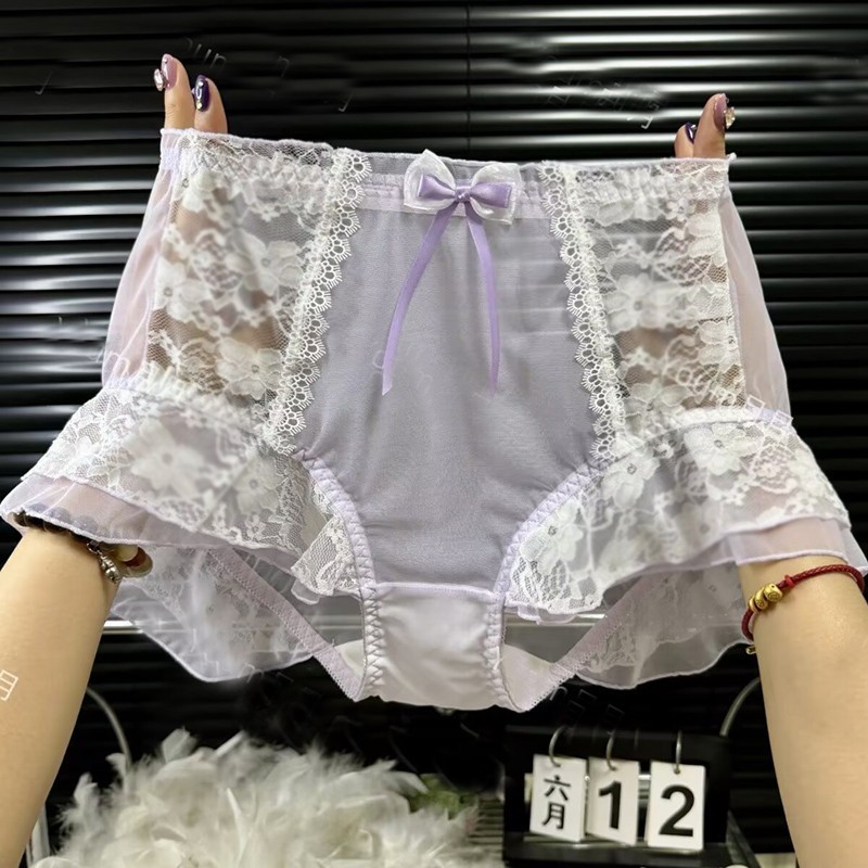 Oversize Womens Lace Underpants Lolita Princess Bow Transparent Panties Briefs