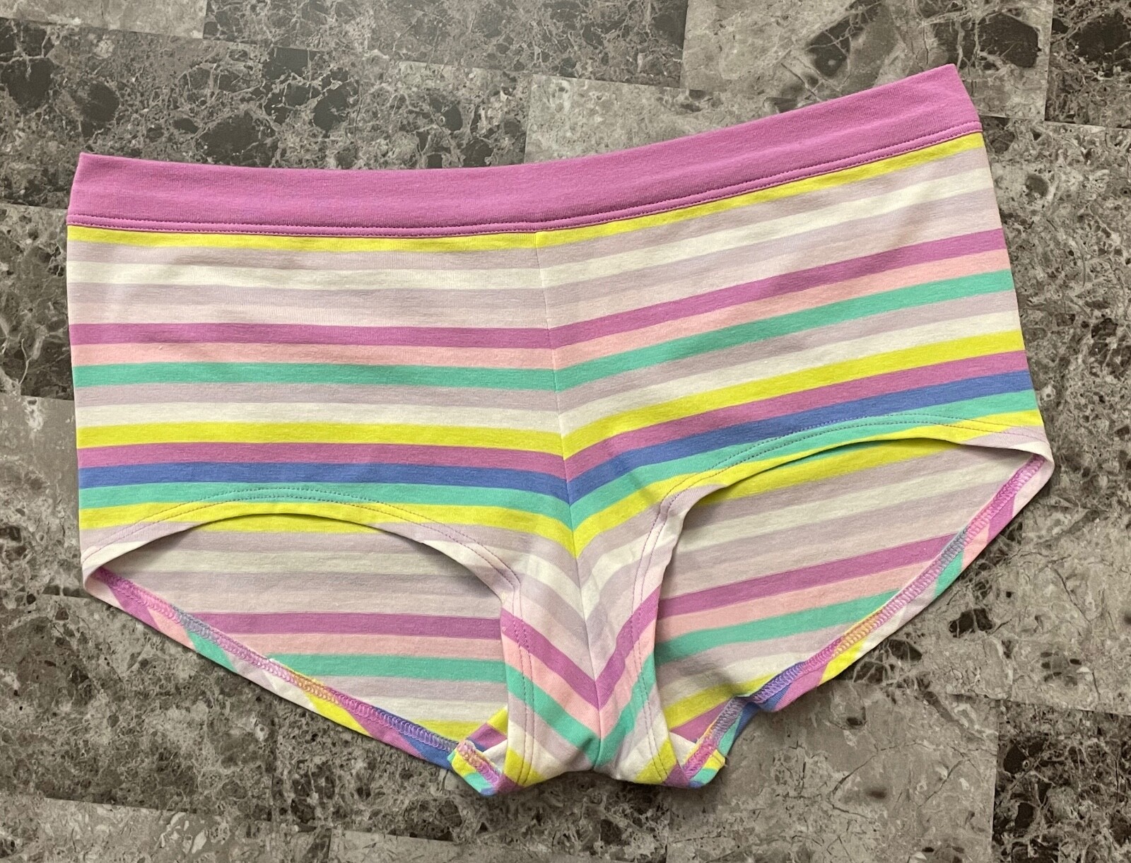 NWT VICTORIA’S SECRET L LILAC LAVENDER BLUE GREEN STRIPE RARE BOYSHORT PANTIES